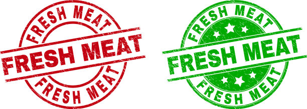 新鲜的肉圆形印章印章使用垃圾纹理图片下载