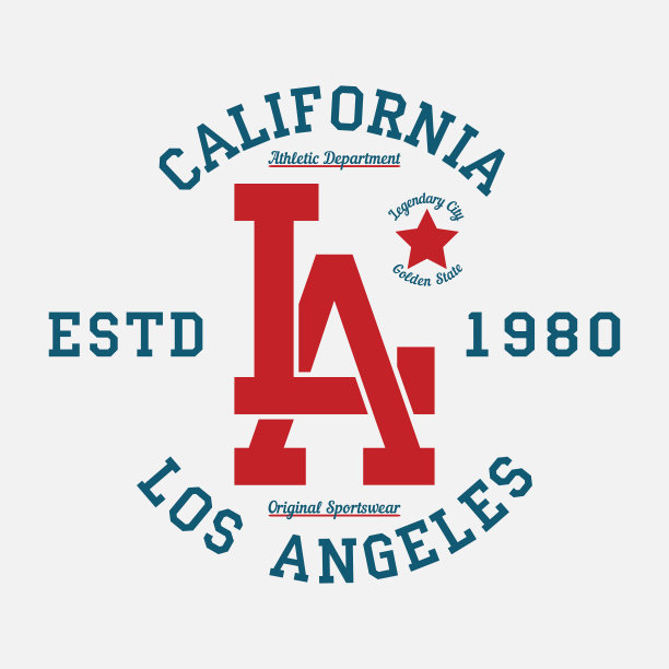 洛杉矶，加利福尼亚，设计服装的排版。图形印刷产品，t恤，复古运动服装。向量图片下载
