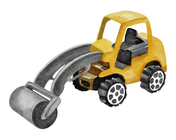 手绘水彩儿童塑料玩具:建筑机械:道路拉线机。用于海报，印刷，卡片，明信片，纺织，设计，印刷，图案，商店，市场，儿童房，室内，标签图片下载