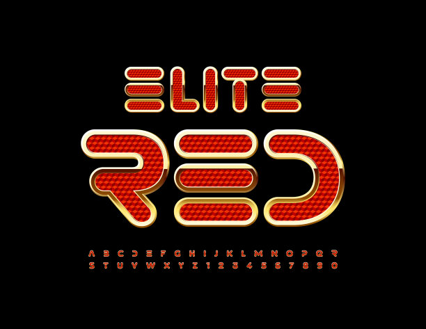 矢量精英红色和金色字母。技术风格的字体图片下载