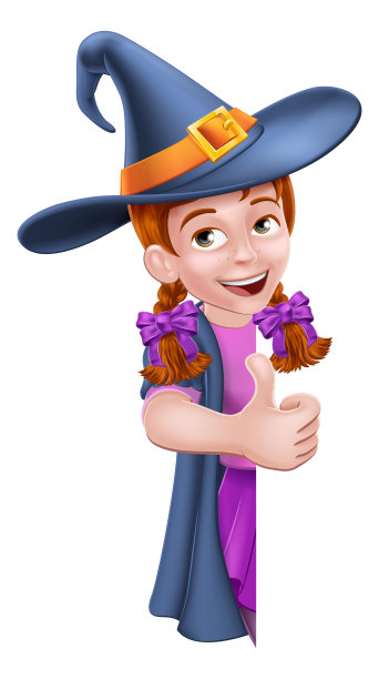 儿童卡通女孩儿童万圣节女巫标志图片下载