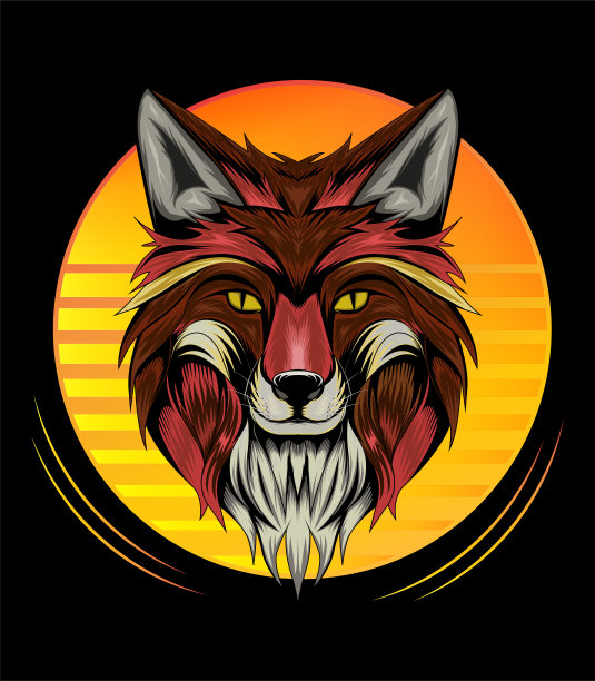 狐狸动物脸插图。狐狸头标志与装饰背景。服饰t恤设计，印花装饰图片下载