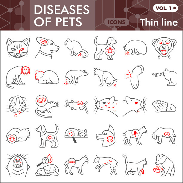 疾病宠物细线图标设置兽医图片下载