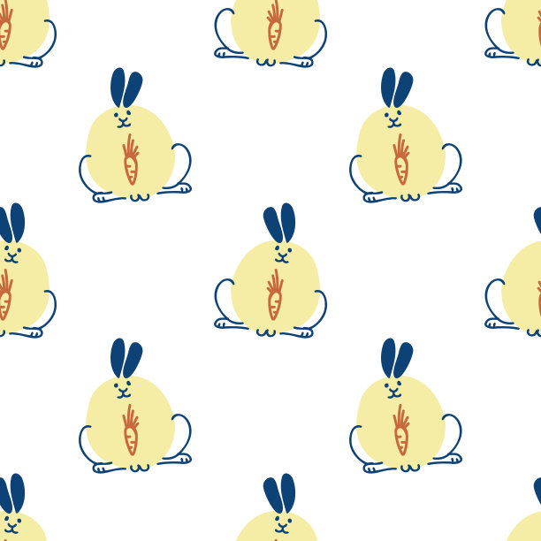 无缝可爱卡通宠物兔涂鸦图案。异想天开的最小色调中性色彩。儿童托儿所墙纸或异想天开的人物时尚全印。图片下载