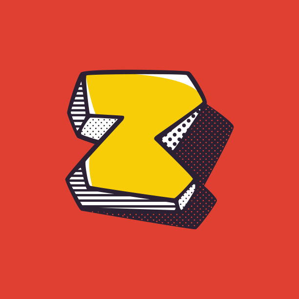 复古的3d字母Z标志与圆点和条纹图案的侧面。图片下载