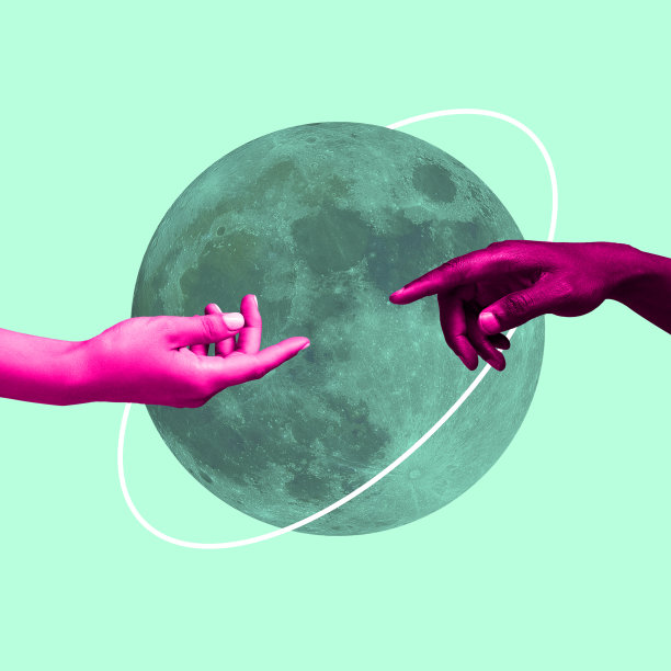 当代艺术拼贴，现代设计。审美的手中。时尚的粉彩和霓虹色。您的广告或文本的Copyspace。图片下载