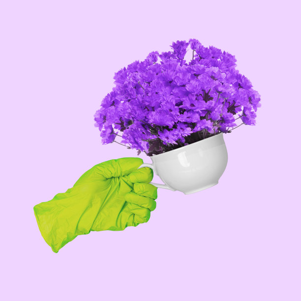 不寻常的礼物。当代艺术拼贴，现代艺术品。审美的手中。明亮的霓虹灯的颜色。您的广告或文本的Copyspace。超现实主义图片下载