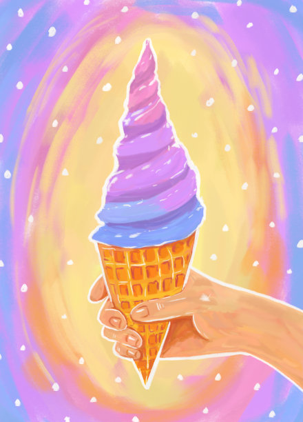 手绘华夫饼杯多色冰淇淋海报。时尚的海报图片下载