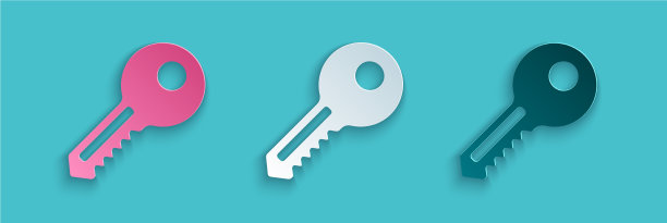 剪纸键图标孤立在蓝色背景图片下载