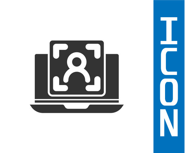 灰色笔记本电脑，孤立的人脸识别图标图片下载