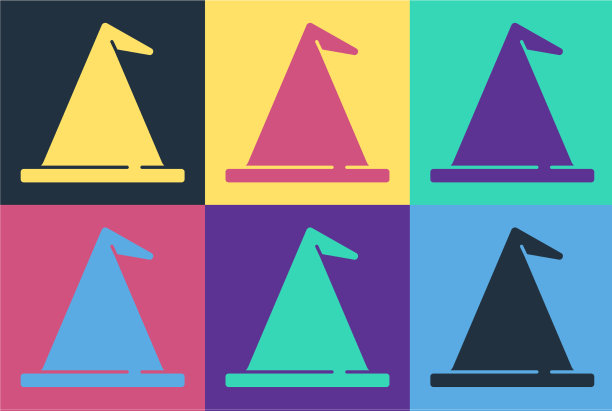 流行艺术巫婆帽子图标孤立的颜色图片下载