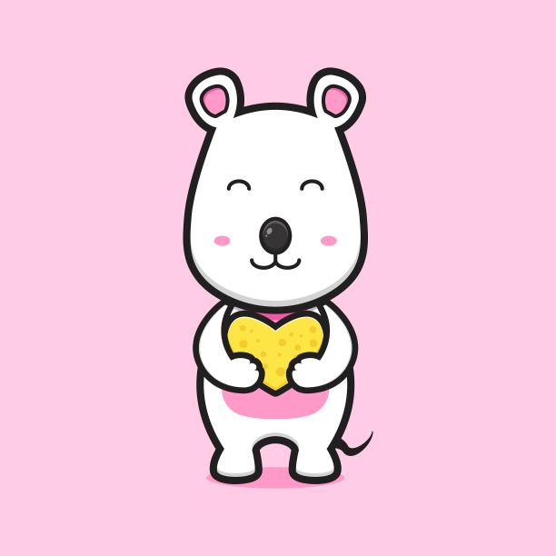 可爱的老鼠拥抱奶酪卡通矢量图标插图图片下载