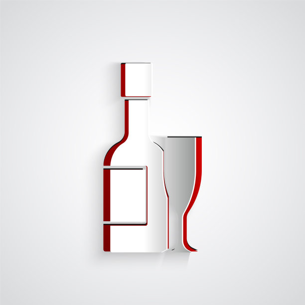 剪纸香槟瓶和玻璃香槟图片下载