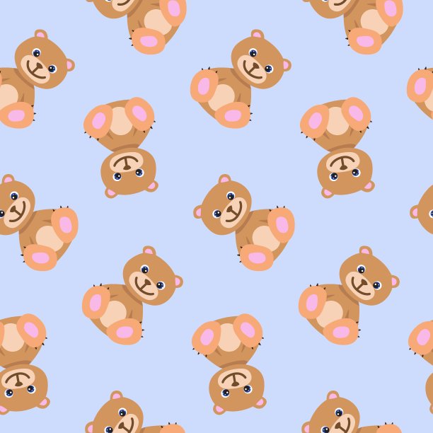 无缝图案与可爱的棕色泰迪熊在柔和的颜色。宝贝说明。儿童卡通印刷。适合儿童服装，纺织品，婴儿墙纸，礼品包装，贺卡图片下载