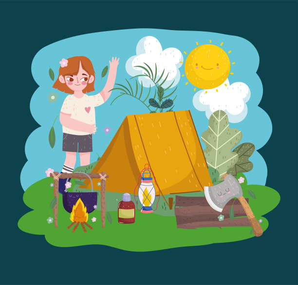 女童户外露营装备图片下载