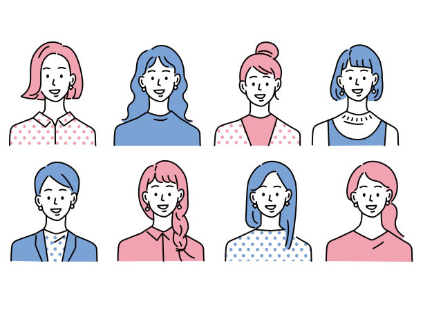 人物图标插图(女性，青少年，20多岁，时尚，发型，青年，面部图案图片下载