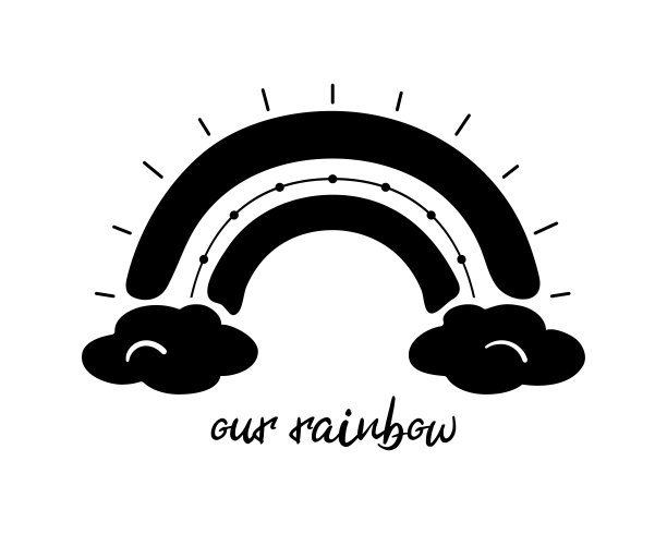 黑色单色彩虹与文字。平面彩虹与云，抽象手绘图标。字形自然天气元素图片下载