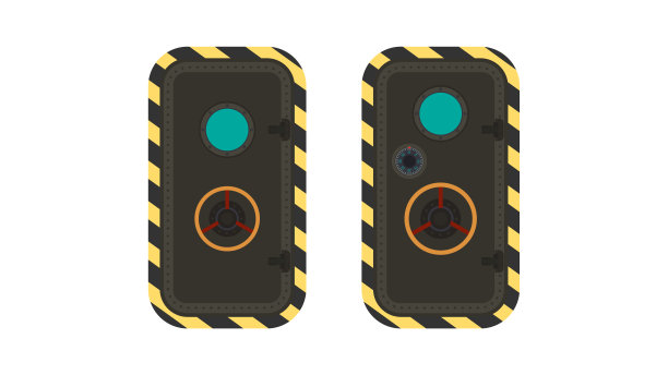 料斗的门。军用防空洞的门。孤立在白色背景上。平的风格。向量。图片下载