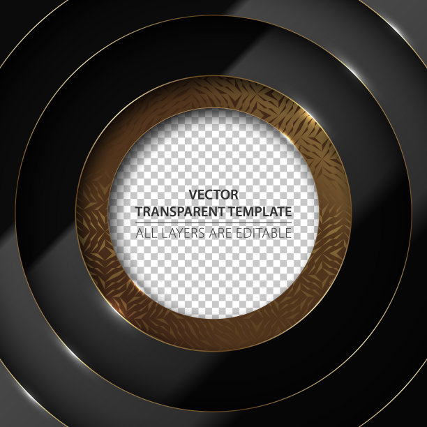 抽象的三维圆形剪纸分层光滑的黑色背景与金色的图案层和线条。金色矢量帧头部。透明中心的标志或图片图片下载