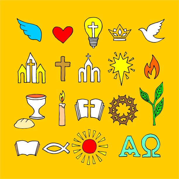 手绘的基督教符号和图标。圣经的矢量插图。图片下载