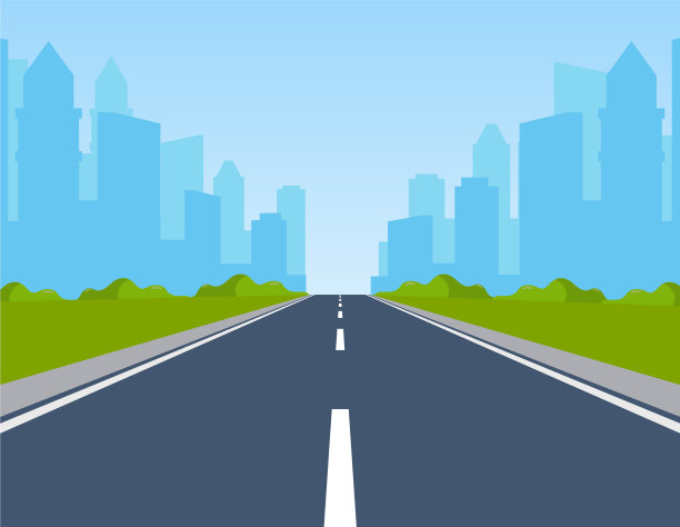道路通往地平线上的城市建筑图片下载