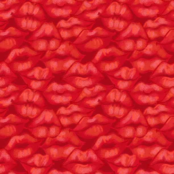 手绘蜡笔无缝模式。枯燥乏味的邮票插图。嘴唇，亲吻，涂鸦收藏。爱的象征。婚礼或情人节的模板。浪漫的设计。图片下载