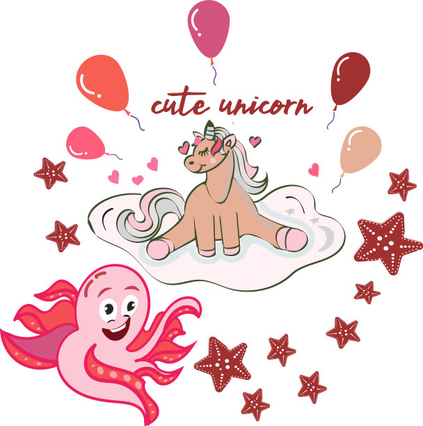 独角兽和章鱼的卡通图片下载