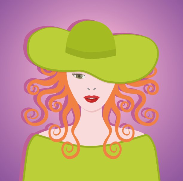 戴着帽子，留着大卷头发的酷女人。矢量插图。图片下载