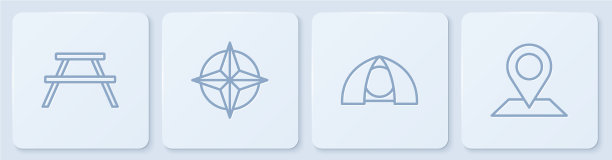 摆一排带长椅的野餐桌和旅游帐篷图片下载