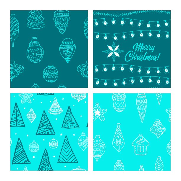 漂亮的无缝圣诞和冬季图案，手绘。许多节日元素和图案。矢量图形和插图。图片下载