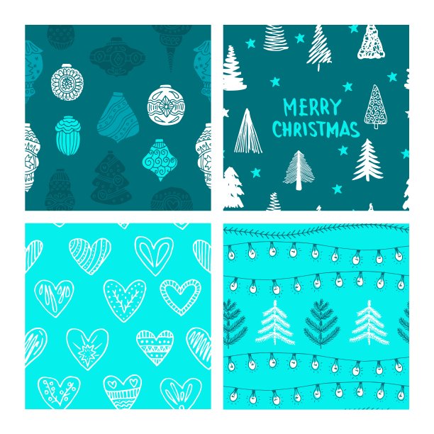 漂亮的无缝圣诞和冬季图案，手绘。许多节日元素和图案。矢量图形和插图。图片下载