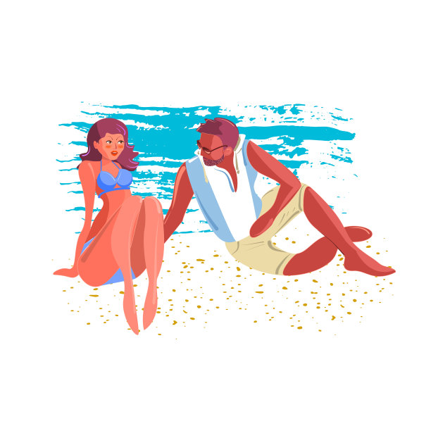 一个男人在海滩上和一个女孩调情图片下载