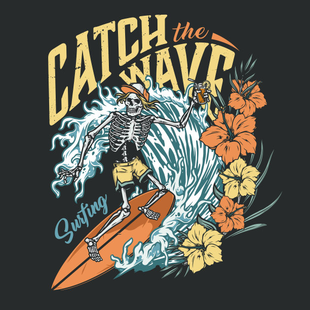 冲浪复古彩色会徽图片下载
