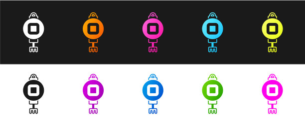 设置中国纸灯笼图标孤立在黑色图片下载