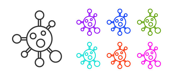 黑线分子图标孤立在白色上图片下载