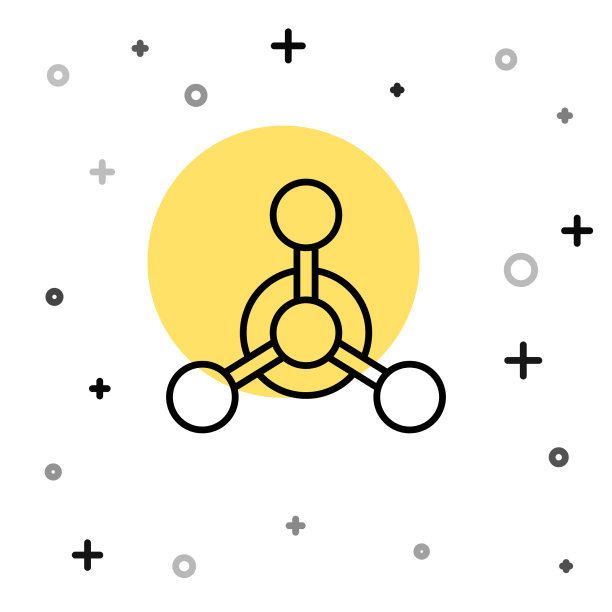 黑线分子图标孤立在白色上图片下载