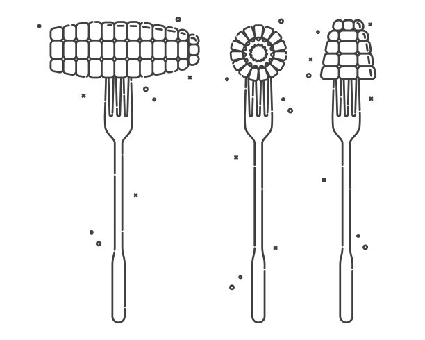叉子上的玉米在白色的背景上看了三次图片下载