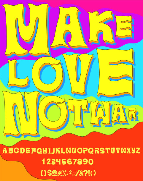 嬉皮风格波浪复古字体与字母数字图片下载