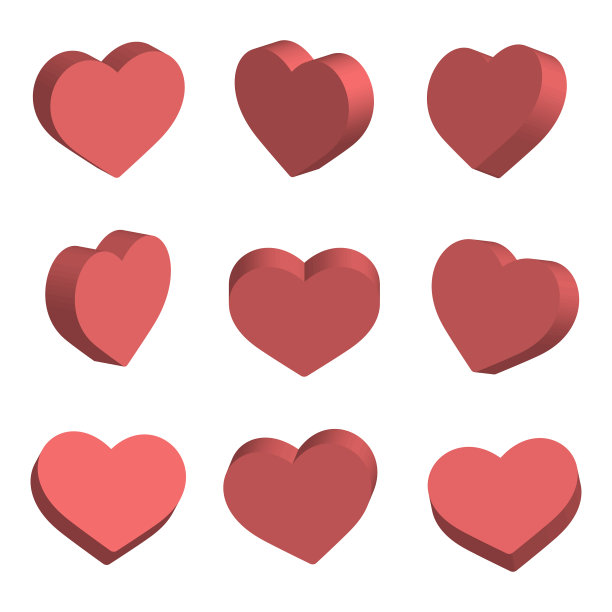 红色等距心形图标设置爱的象征图片下载