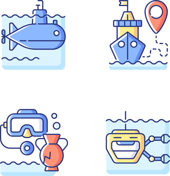海洋探险RGB颜色图标集图片下载