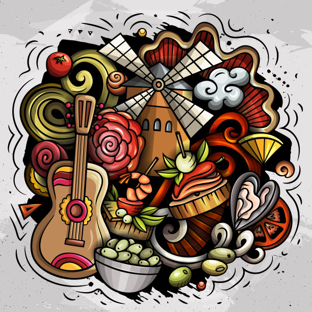 西班牙手绘卡通涂鸦图片下载