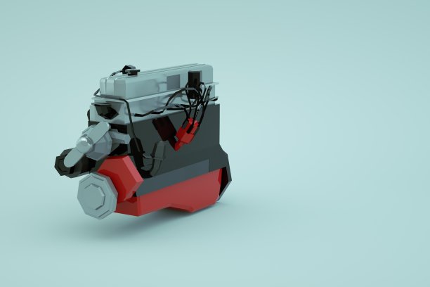 三维模型的机械部分的红色大活塞在一个白色孤立的背景。机械零配件，汽车维修。红色大活塞。特写镜头图片下载