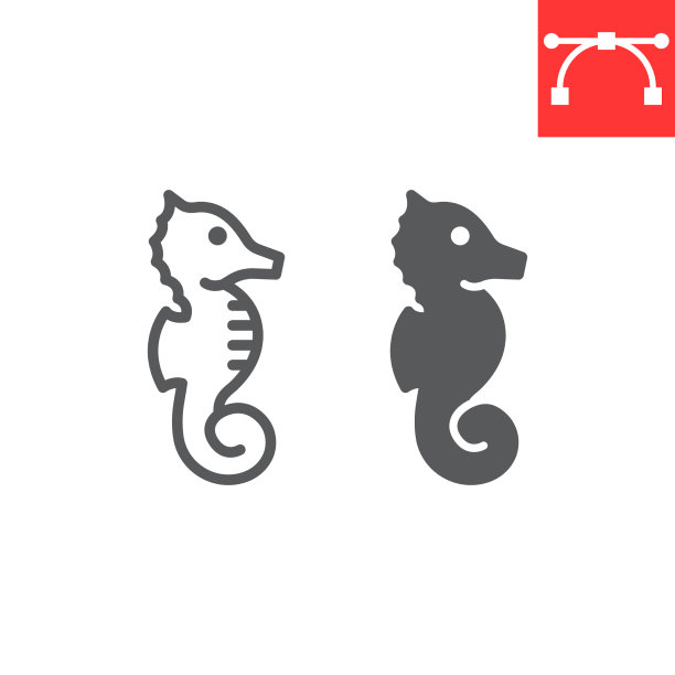海马线稿图标，海洋主题图片下载