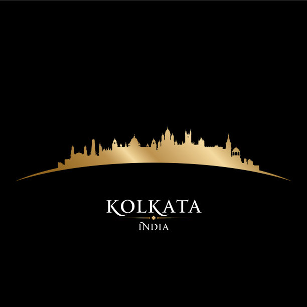 印度加尔各答城市剪影黑色背景图片下载