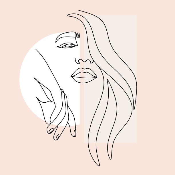 女人脸上连续的线条画抽象画图片下载