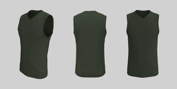 空白v领无袖t恤模型在前面，侧面和背面的观点图片下载