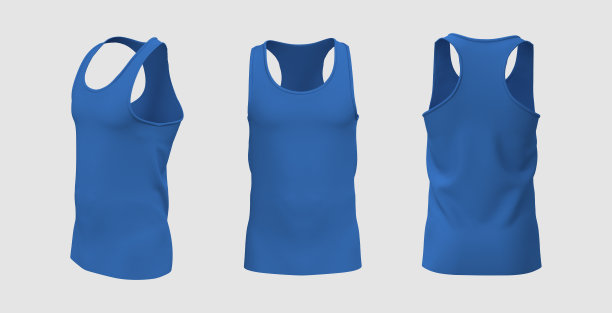 空白圆领无袖t恤模型在前面，侧面和背面的观点图片下载