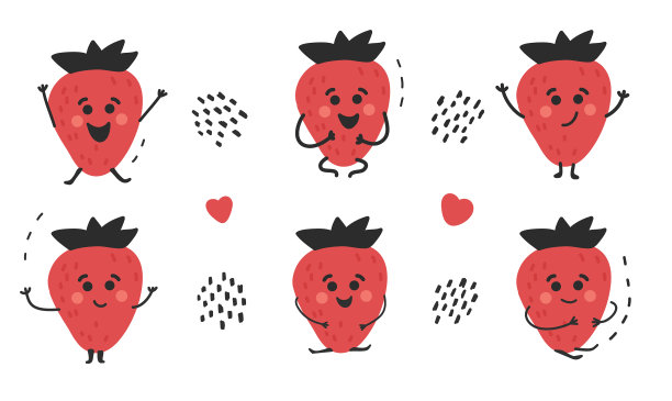 手绘可爱搞笑快乐红草莓套图片下载