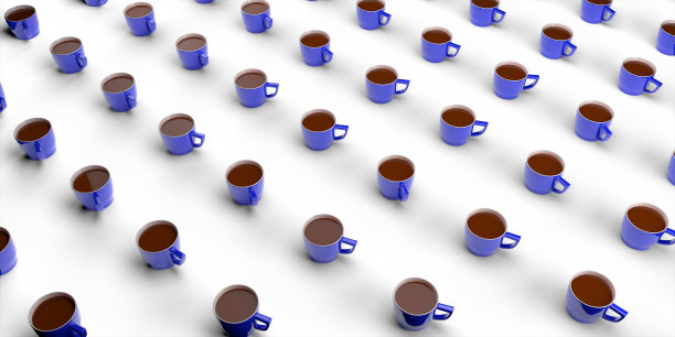 许多咖啡杯在白色背景上的图案。简约的概念。三维渲染图片下载