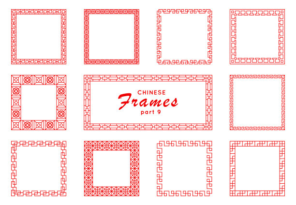 中国方形框架设置在复古风格的白色图片下载